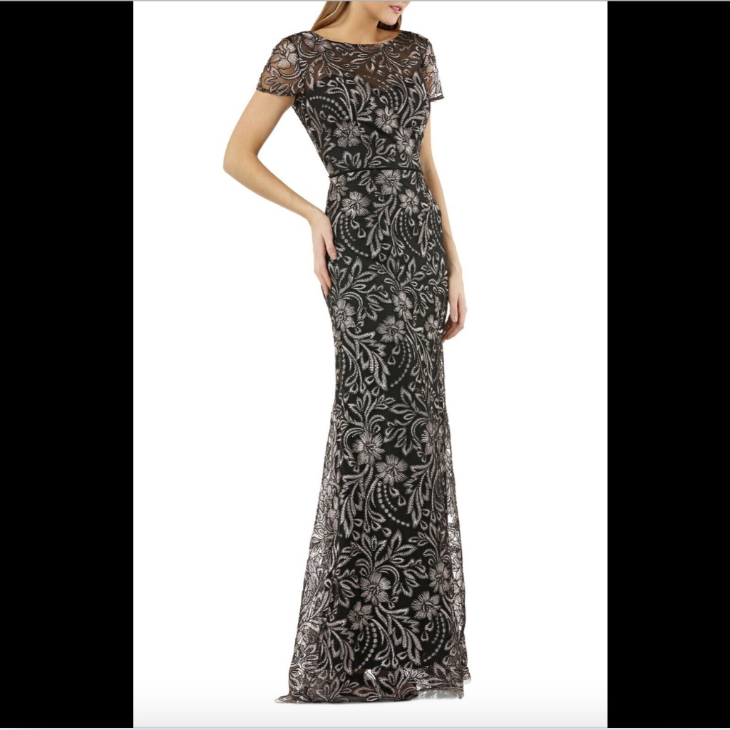 New $288 Js Collection Embroidered Trumpet Gown